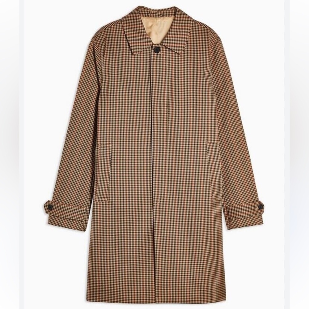 TopMan Classic Checkered Overcoat Trench Coat Size Medium